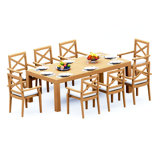 8 Seats 9 Pcs Grade-A Teak Wood Dining Set: 86" Canberra Rectangle Table And 8 Granada Stacking Arm Chairs #11GR1908