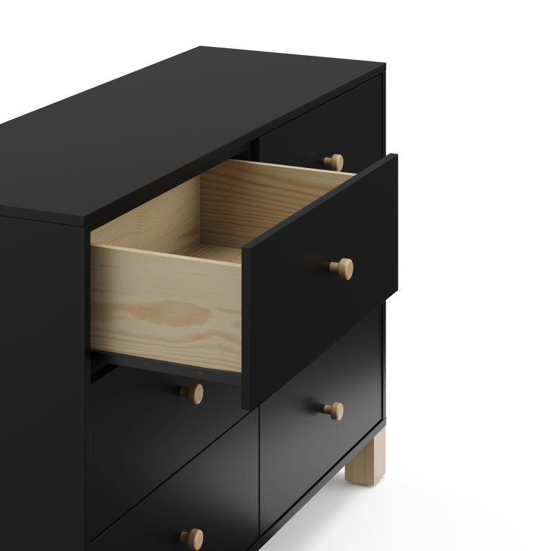 Commode 6 tiroirs California, Noir / bois flottant