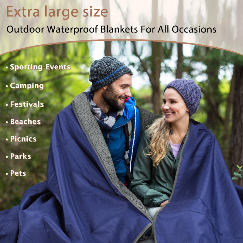 Tirrinia Extra Large Size Waterproof Outdoor Blanket, 66" x 90", Navy/Gray