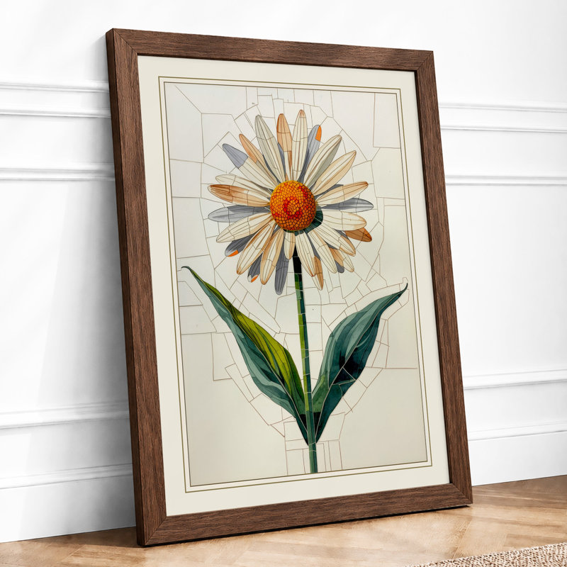 Pale Daisy Study Botanical - Framed Print, A1 - 84.1 x 59.4 cm, Walnut