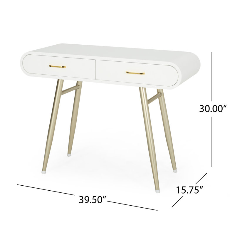 Table d'appoint Precious - deux faux bois blancs avec pieds de champagne dorés et rangement doré