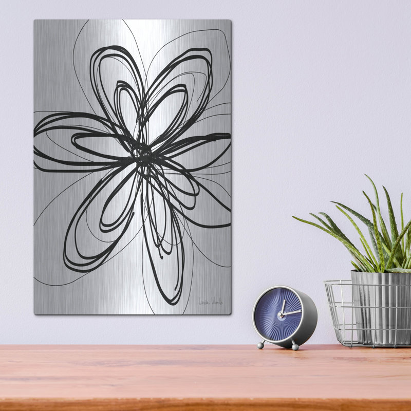Winston Porter «Black Ink Flower I» par Linda Woods, art mural en métal