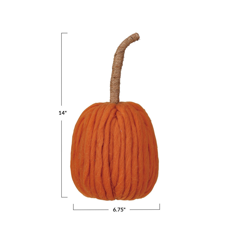 Wool Pumpkin With Jute Wrapped Stem