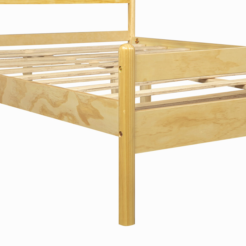 Grand lit de style traditionnel avec tête et pied de lit, lit en bois de pin avec cadre de lit renforcé, Queen, Natural