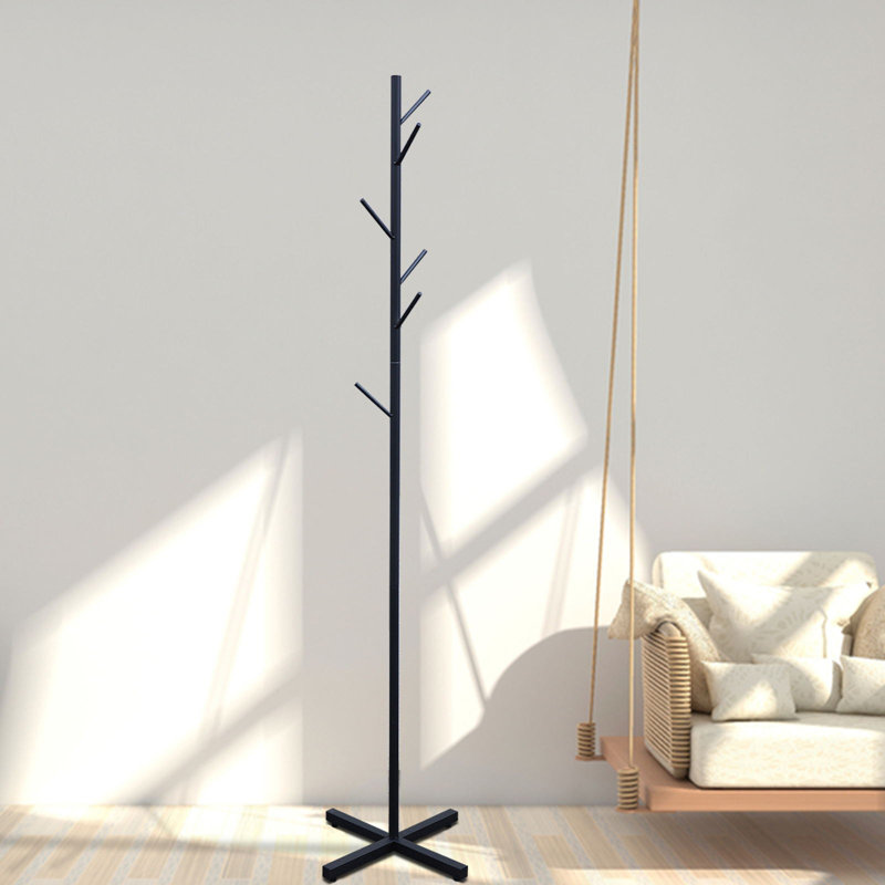 Dianthe Black Metal Free-standing Coat Rack with 7 Hooks
