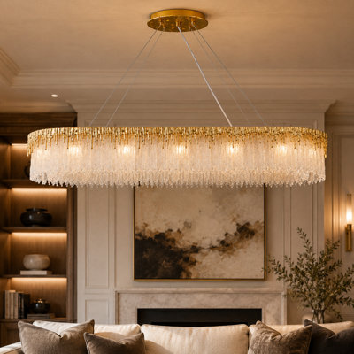 47.2" Rectangular Alabaster Kitchen Island Gold Chandeliers(Bulbs Included)
