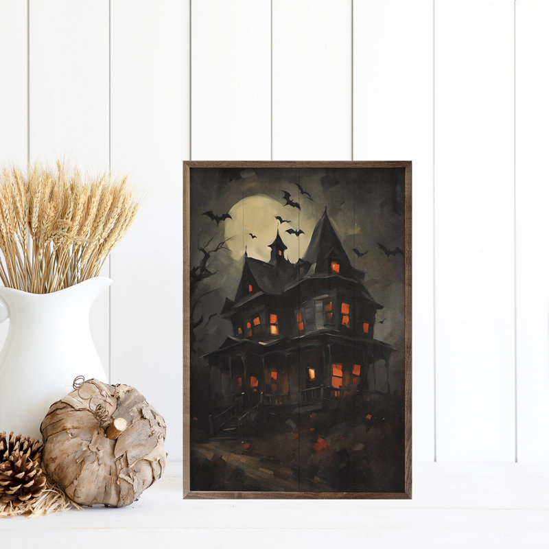 Maison hantée avec des chauves-souris, H 36 po x l 24 po