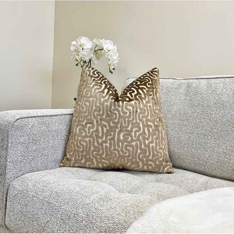 Velvet Maze Throw Pillow Cover, Camel, Square 20"