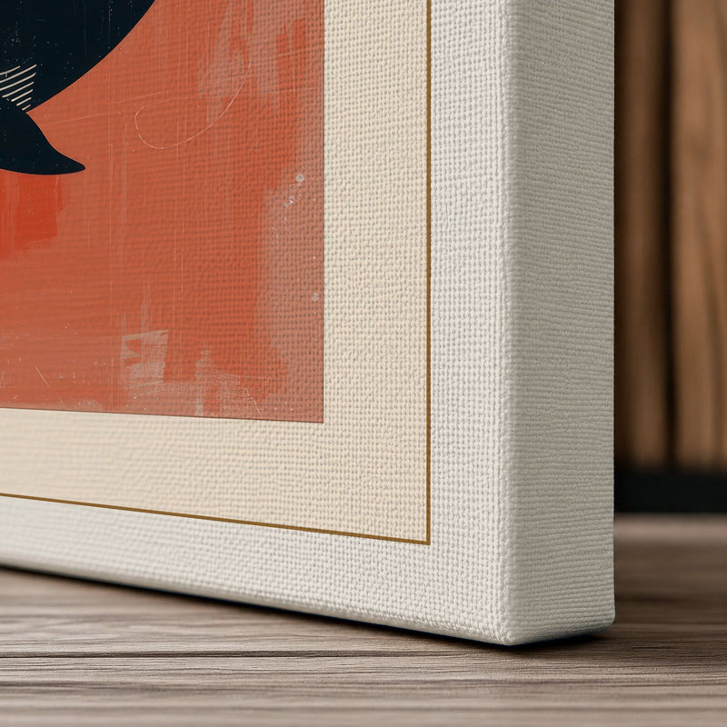 Whale in Geometry Mid-Century - Wrapped Canvas, 36x24 - 91.4 x 61.0 cm, Cream Border