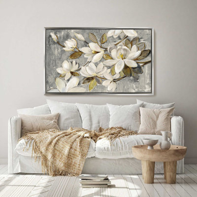"Magnolia Simplicity Neutral Gray" by Silvia Vassileva Print on Canvas in a Floater Frame