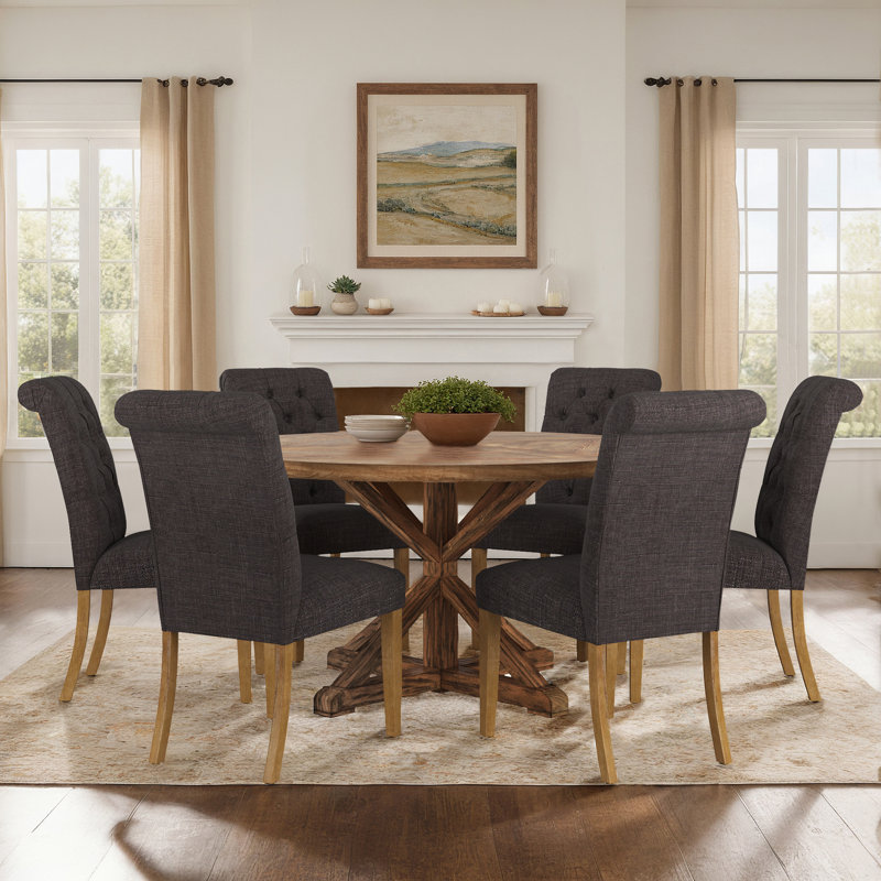 Ashbaugh 6 - Person Pedestal Dining Set, Dark Grey Linen