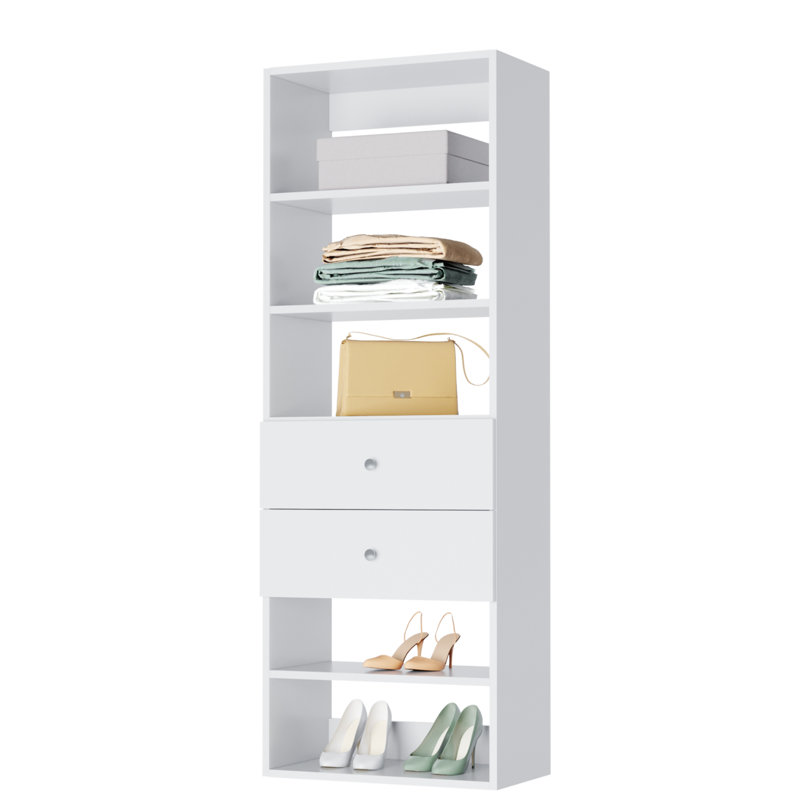 Modular Closets 2 Drawer Shelf Tower for Walk-in Closet System, 71.25" H x 19.5" W x 14" D