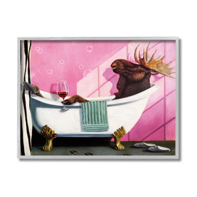 «Moose with Wine Bathroom» par Lucia Heffernan - reproduction d'art