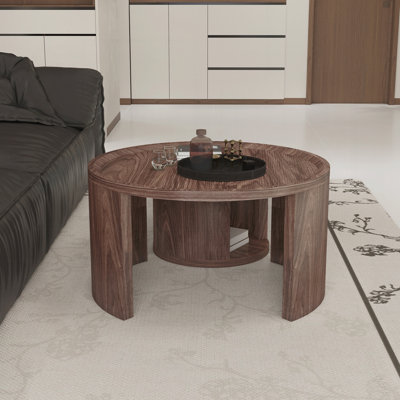 Round Nesting Coffee Table Set of 2, 31.5" Large & 18" Small Low Tables with Wood Top, Center Table for Living Room, Bedroom, Minimalist Center Table