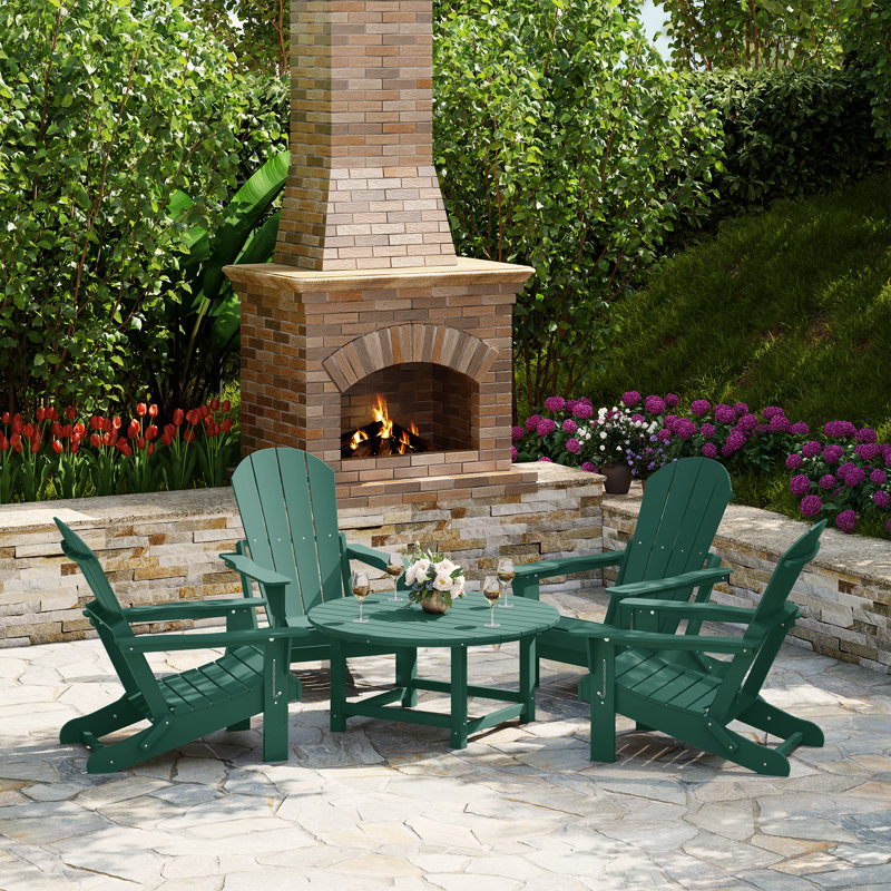 Ensemble de conversation d'extérieur 5 pièces Adirondack avec table basse ronde, Vert foncé