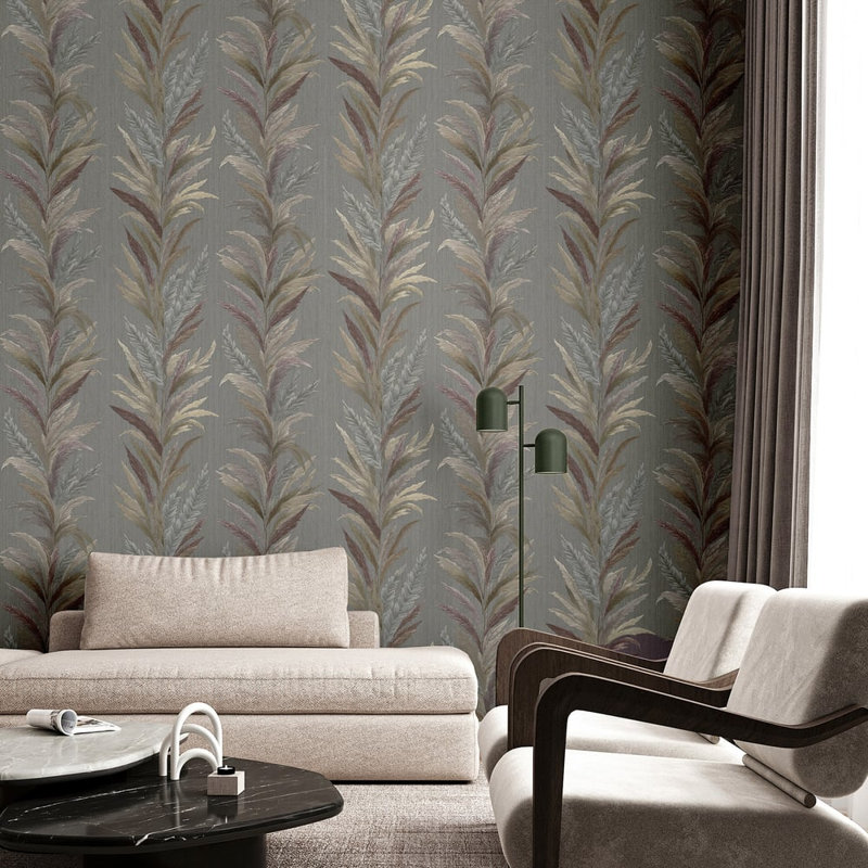Ornamenta Collection Leaf Flourish Shimmer Finish Wallpaper Roll, Brown