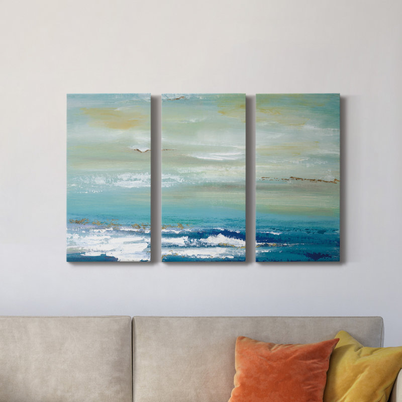 «Distant Horizon», peinture sur toile tendue 3 pièces, H 18 po x l 36 po x P 1 po