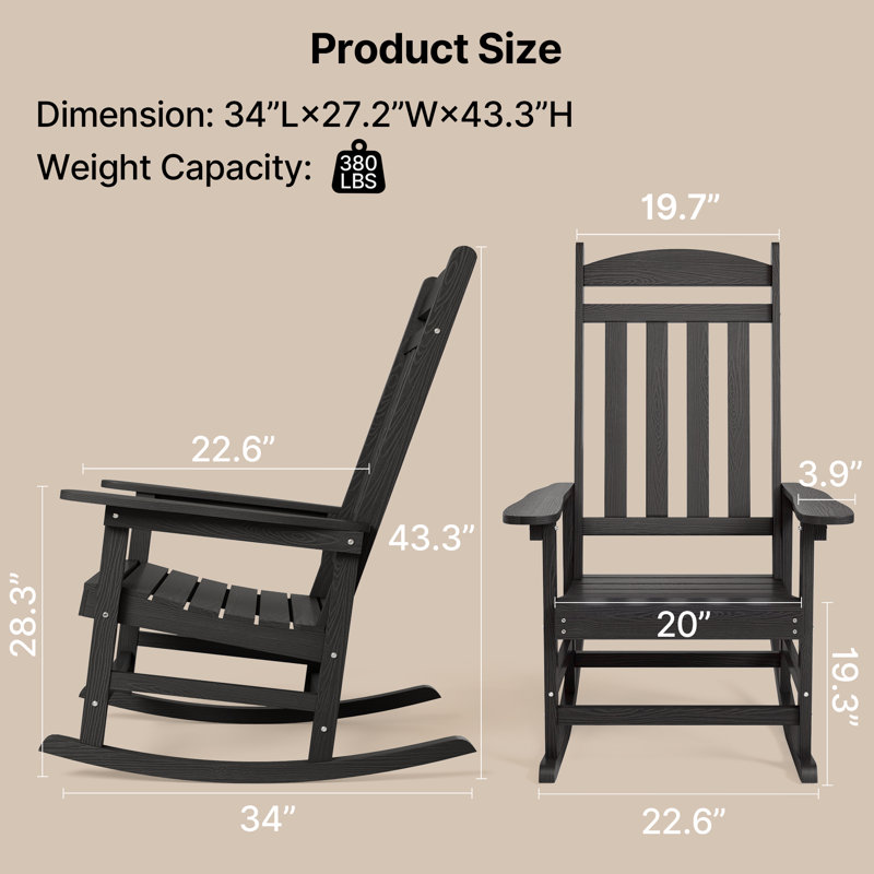 Chaise berçante d'extérieur toutes saisons - osier, dossier inclinable, conception confortable avec coussins, Noir