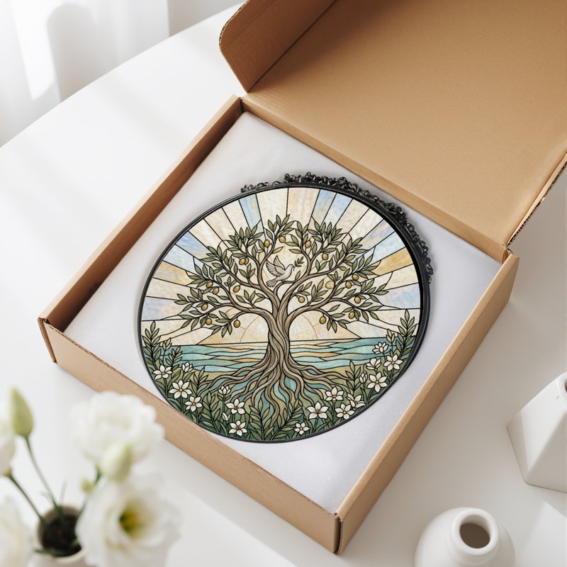 Panneau de vitrail arbre de vie ， H 12 po, H 12 po