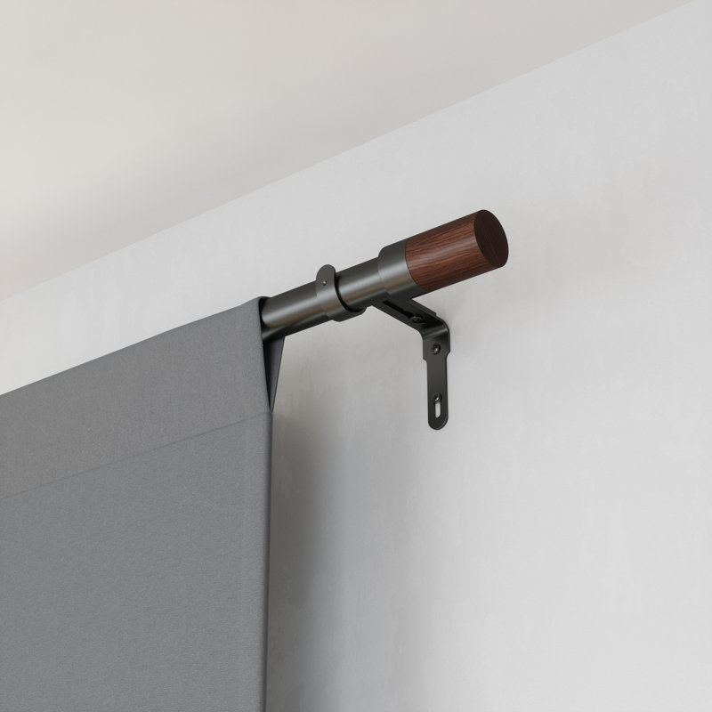 Gun Metal Adjustable Curtain Rod with Wooden Finials