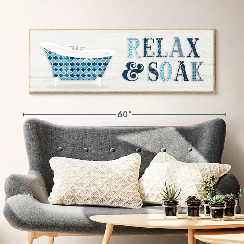 Relax And Soak, Floating Frame Natural Wood, 49" X 17"