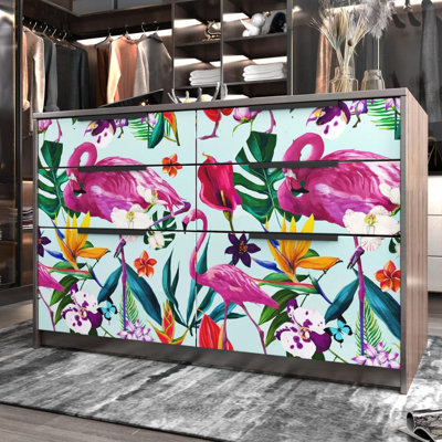 Blue Pink Floral Wallpaper Peel and Stick Colorful Flamingo Flower Leaf Pattern Wallpaper 60 cm x 300 cm