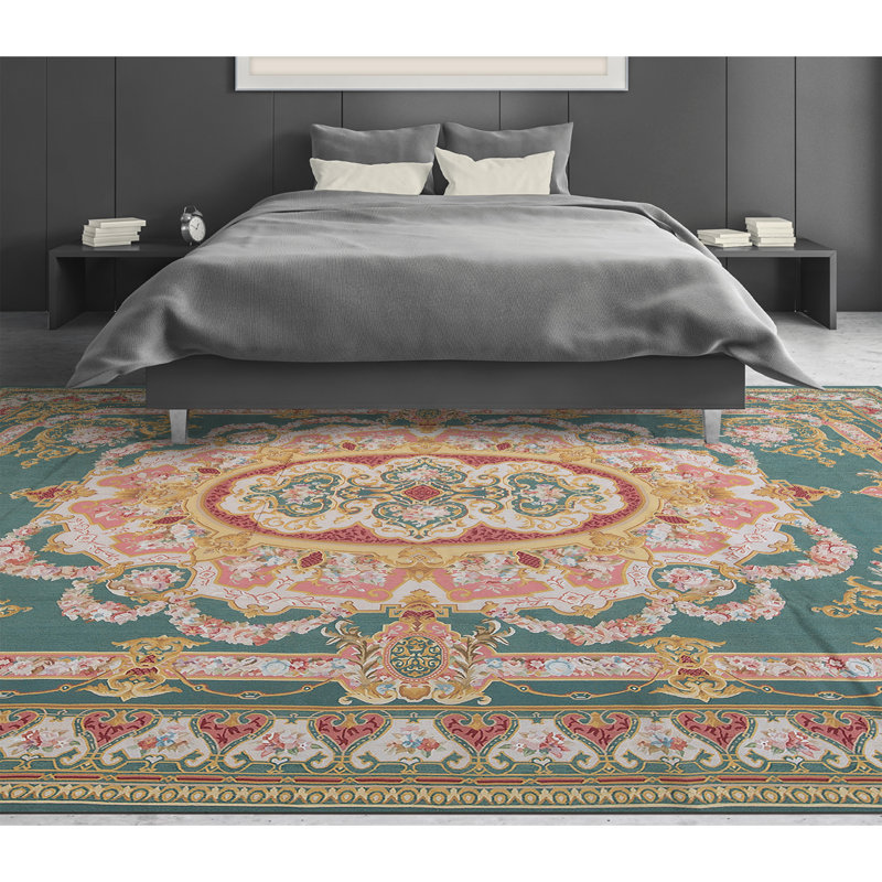 Hand-Knotted High-Quality Green and Green Area Rug