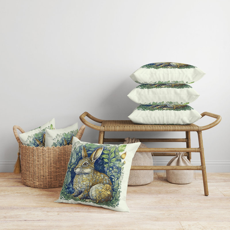 Coussin intérieur / extérieur Breezy Bunny, Vert/doré, H 20 po x l 20 po