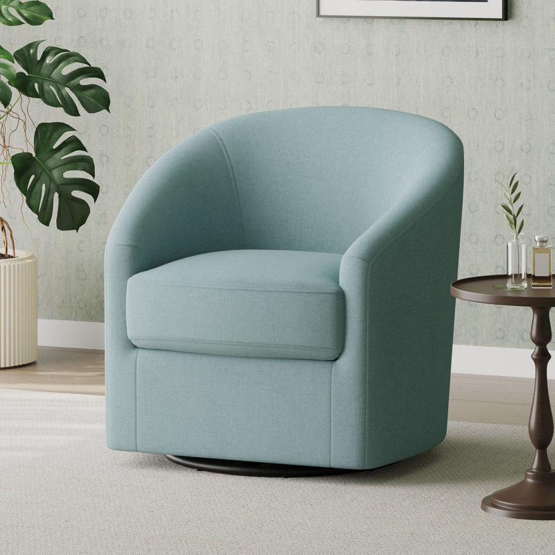 Marsels Upholstered Swivel Glider Barrel Chair, Light Blue Polyester Blend