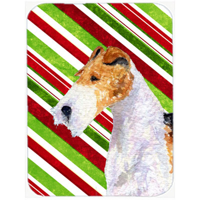 East Urban Home Fox Terrier Candy Cane Holiday Christmas Glass Cutting Board