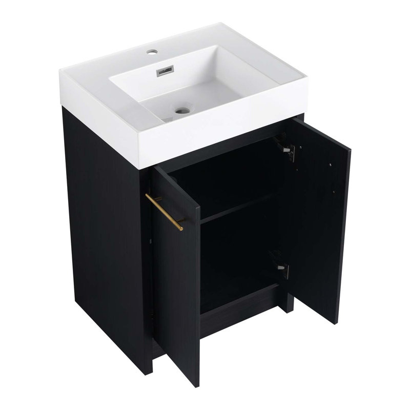 Meuble-lavabo autoportant de 24 po avec lavabo en résine et porte à fermeture douce, 24"