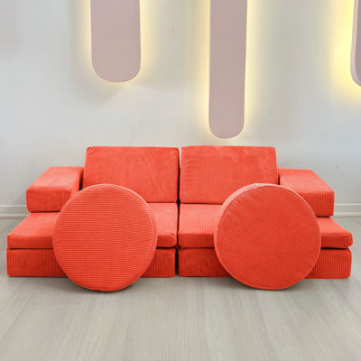 Élégant canapé-lit 2 places, orange | Tissu 100% polyester, dimensions: 55,1 po x 18,1 po x 27,6 po | Coussins en mousse confortables (épaisseur: 4,5 po et 2 po) | Parfait pour les petits espaces, conception polyvalente pour le salon et la chambre d'amis