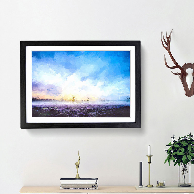 Field of Heather in the Netherlands - Picture Frame Graphic Art Print, Black, 35cm H x 50cm W x 2cm D