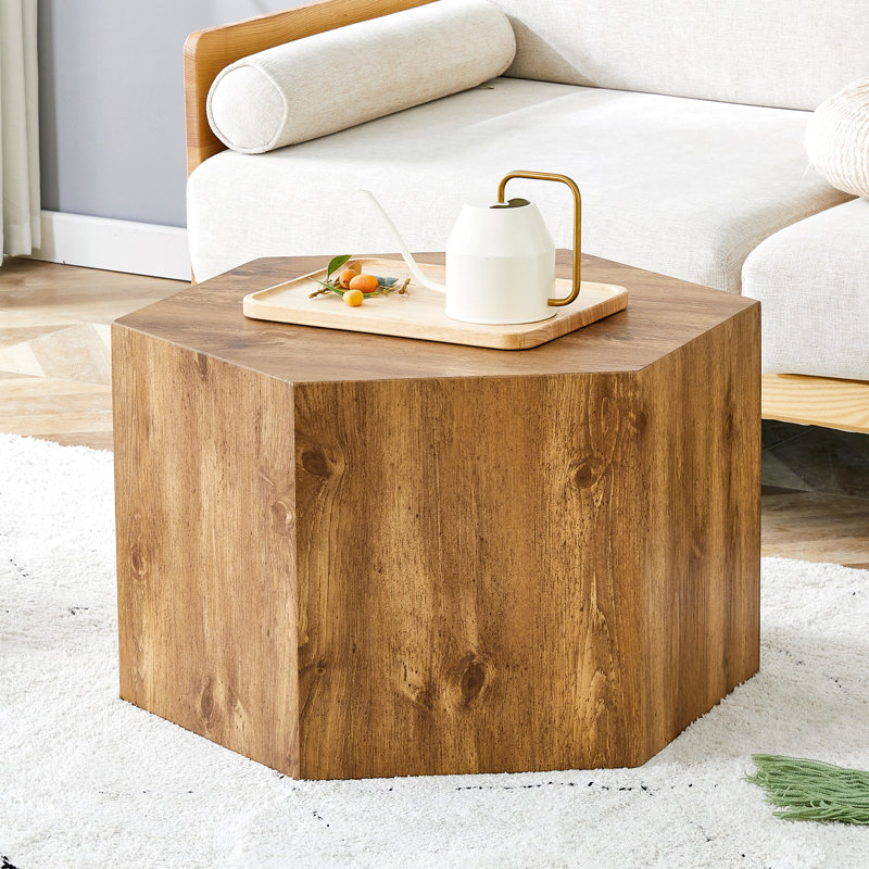  Table basse en bois aggloméré texturé avec finition grain complexe, table d'appoint moderne pour espaces de vie élégants, naturel