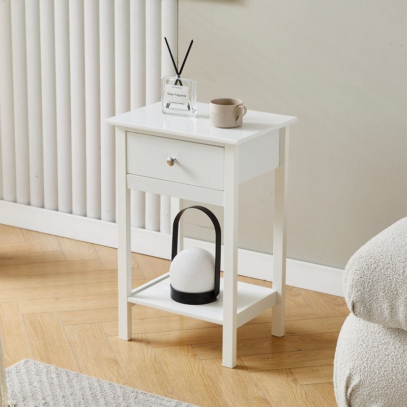 Set of 2 Wooden Bedside Table with large Open Shelf and Drawer – Arlo by, White