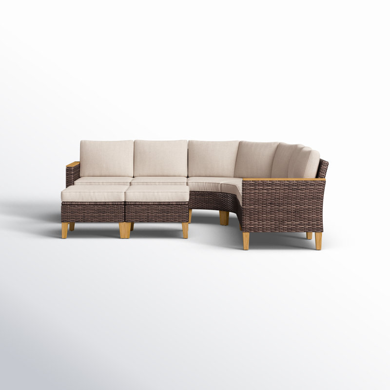 Salem Wicker Outdoor Patio Conversation Furniture Sectional Set with Fire Pit Table, Beige, No