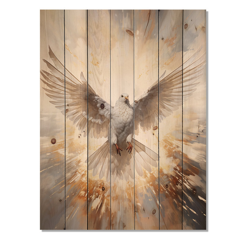 Ilias - Impression spirituelle sur bois de pin naturel, H 44 po x l 34 po