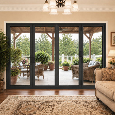 Black Aluminum Folding Bifold Sliding Patio Door (3+1)