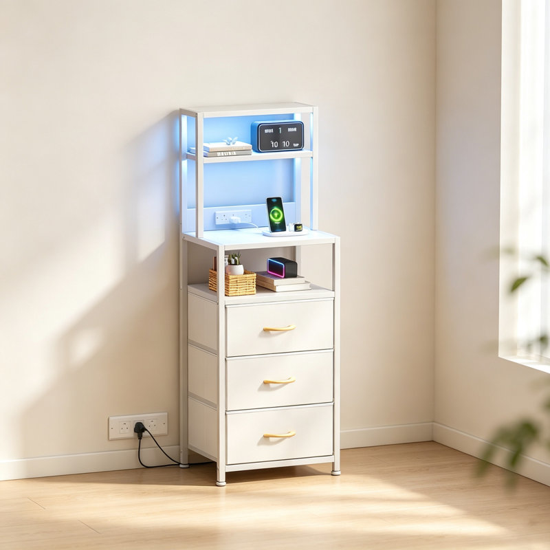41cm W Metal Bedside Table, White