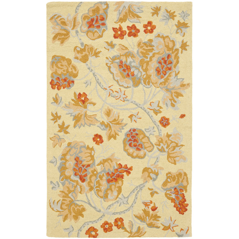 Emrick Hand Hooked Wool/Cotton/Latex Floral Rug in Beige, Rectangle 8' x 10'