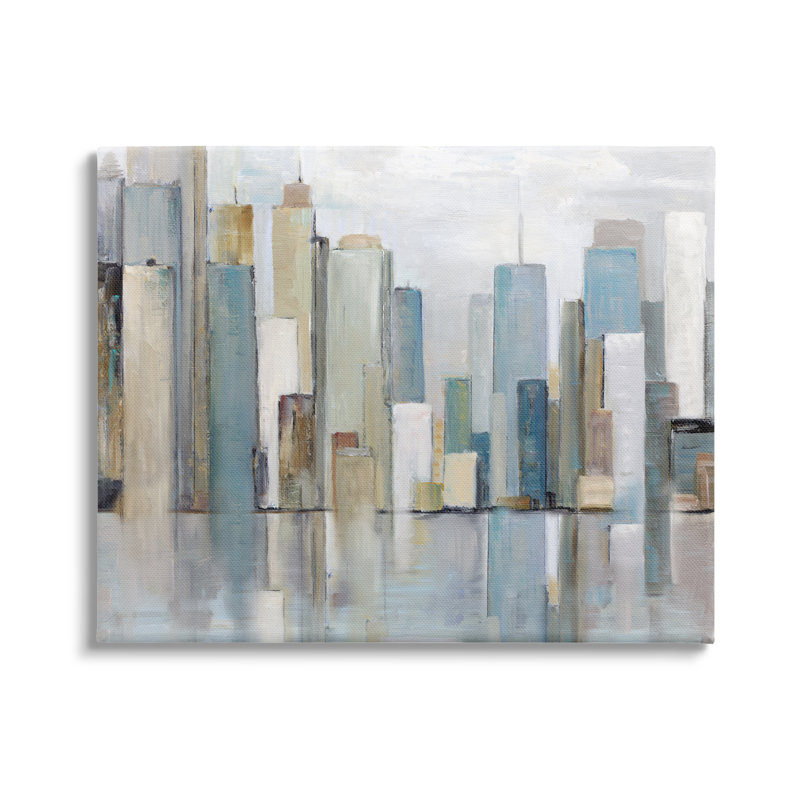 «Abstract Cityscape Buildings on Canvas» par Sally Swatland, impression, H 24 po x l 30 po x P 1,5 po