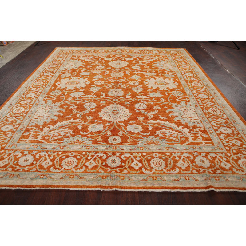 Tapis décoratif en laine noué à la main de conception unique noué à la main New Age Khotan de 8 pi 8 po x 10 pi 5 po