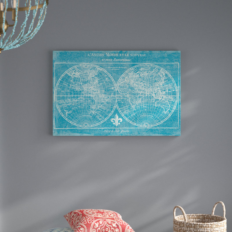 Map Of The World Turquoise by Sue Schlabach - No Frame Print on Canvas, 61cm H x 91cm W x 3.8cm D