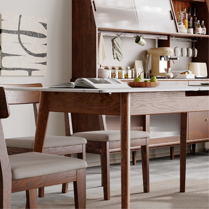 Versatile Dining Table With White Slate: Solid Oak, 1.2 - 1.5M, Fits 6 8 People, Modern Style Wood Table, 1.5M Extendable, Walnut Color, Slate, Design