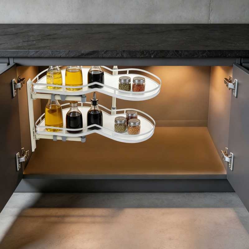 Étagère de rangement en acier au carbone à 2 niveaux avec plateau coulissant pour ustensiles, Gray/White