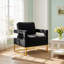 Chaise d'appoint de style moderne avec base en métal doré, fauteuil de loisir rembourré en velours avec accoudoirs ouverts, fauteuil, noir