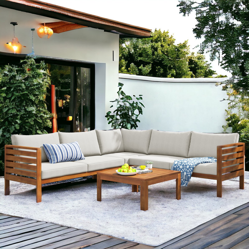 Acacia 4 - Person Patio Conversation Set with Cushions, Beige