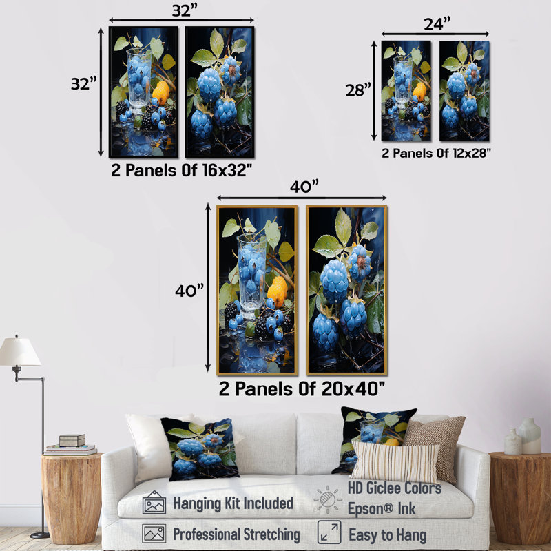 Ensemble de 2 impressions murales Blackberry Blue Indigo Impression - Fruits, H 28 po x l 25 po, Toile tendue