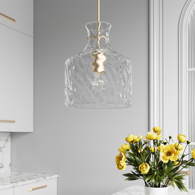 Wrought Studio™ Maitreya 1 Light Pendant Light with Water Glass Shade, Modern Gold