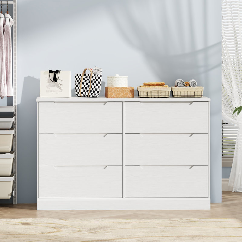 Commode 6 tiroirs l 47,2 po, commode double moderne en bois massif avec tiroirs profonds, commode pour chambre à coucher